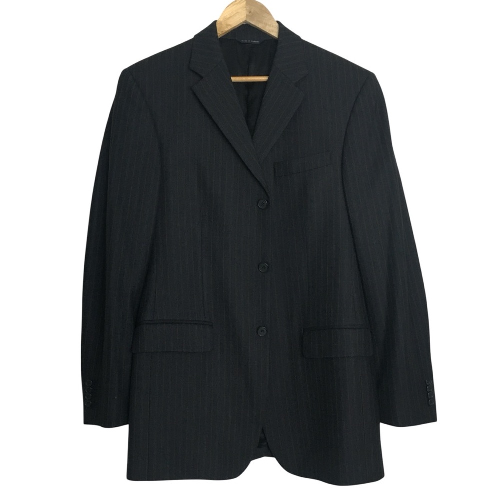 Vtg Banana Republic Blazer Modern Wool Pinstripe Sz 40 Navy 2000s Sport Coat